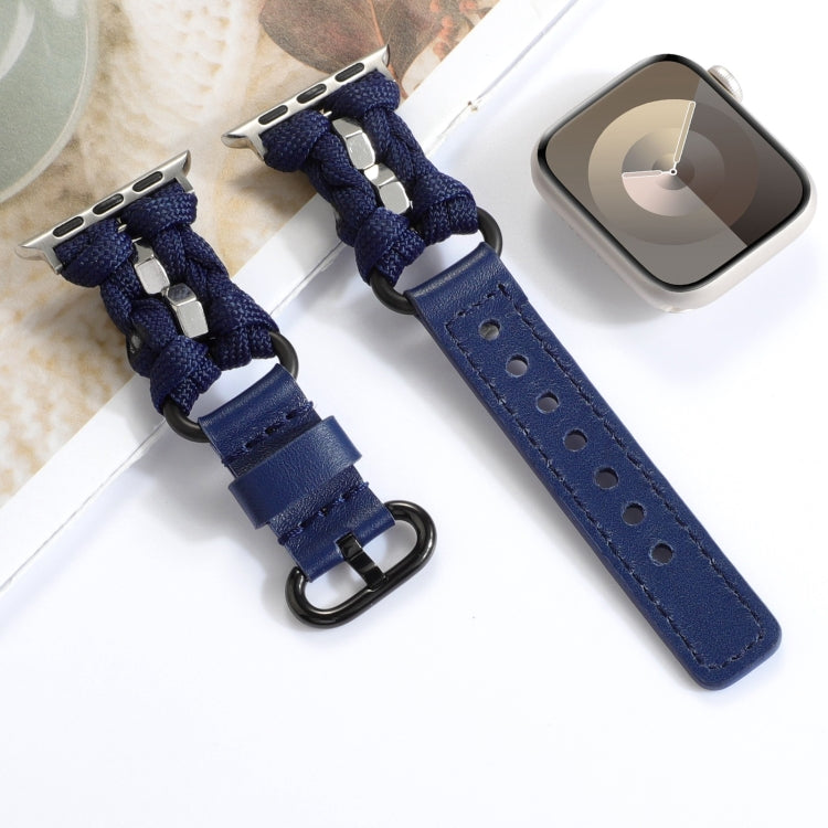 For Apple Watch Series 5 40mm Paracord Genuine Leather Watch Band(Royal Blue) - Watch Bands by PMC TechLife | Online Shopping South Africa | PMC TechLife