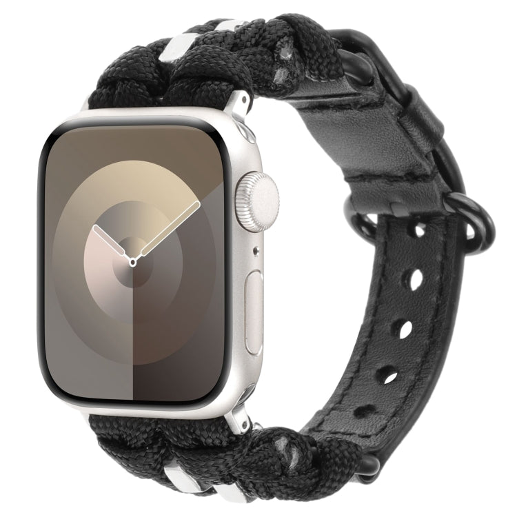 For Apple Watch Series 4 40mm Paracord Genuine Leather Watch Band(Black) - Watch Bands by PMC TechLife | Online Shopping South Africa | PMC TechLife