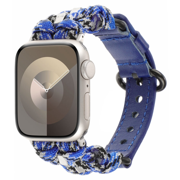 For Apple Watch Series 2 42mm Paracord Genuine Leather Watch Band(Blue Camo) - Watch Bands by PMC TechLife | Online Shopping South Africa | PMC TechLife