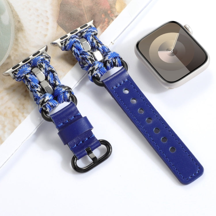 For Apple Watch Series 2 42mm Paracord Genuine Leather Watch Band(Blue Camo) - Watch Bands by PMC TechLife | Online Shopping South Africa | PMC TechLife