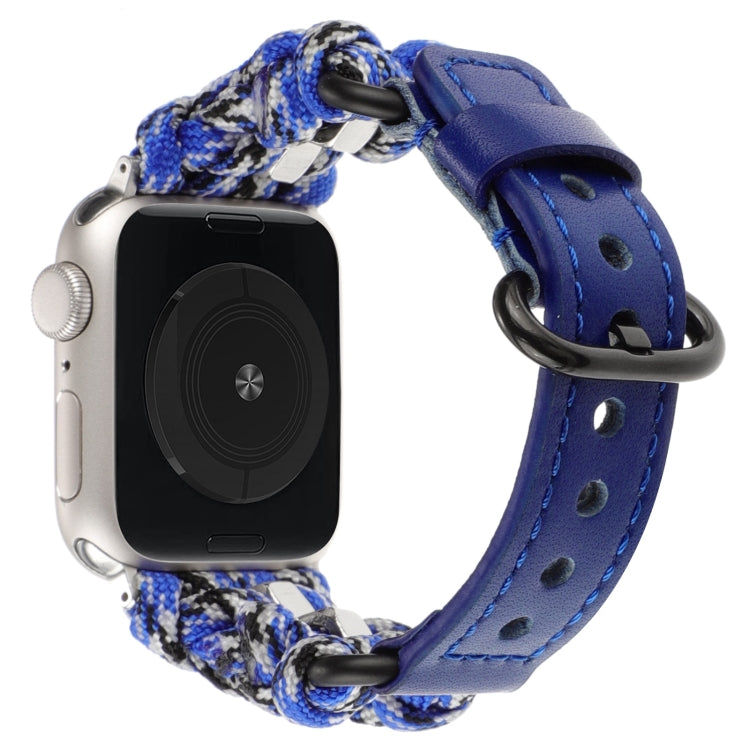 For Apple Watch Series 2 42mm Paracord Genuine Leather Watch Band(Blue Camo) - Watch Bands by PMC TechLife | Online Shopping South Africa | PMC TechLife