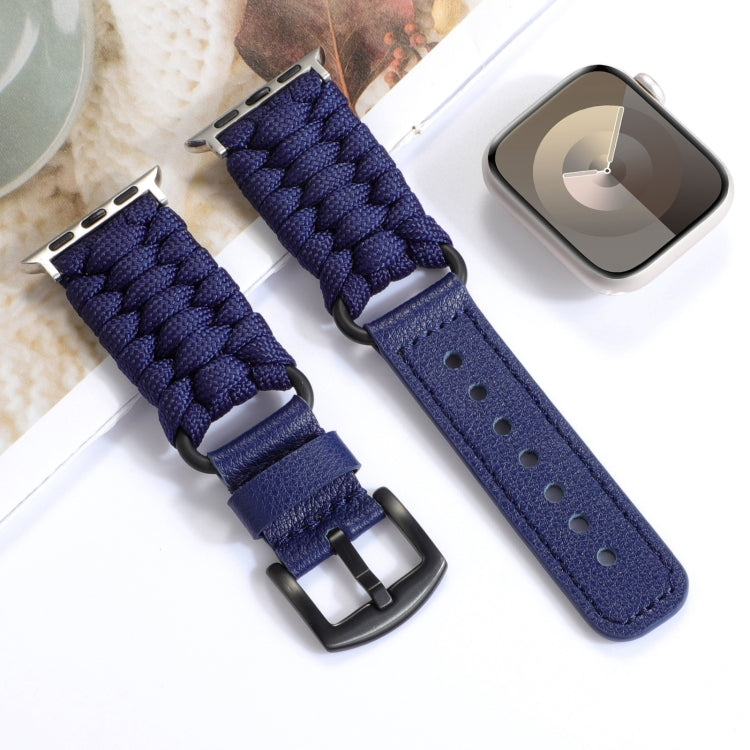 For Apple Watch Series 7 41mm Plain Paracord Genuine Leather Watch Band(Royal Blue) - Watch Bands by PMC TechLife | Online Shopping South Africa | PMC TechLife