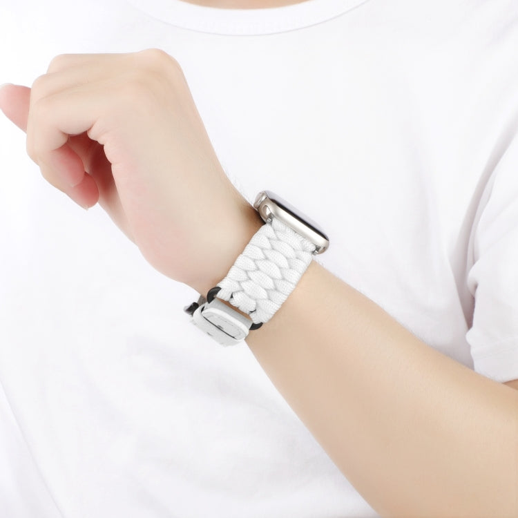 For Apple Watch Series 6 40mm Plain Paracord Genuine Leather Watch Band(White) - Watch Bands by PMC TechLife | Online Shopping South Africa | PMC TechLife