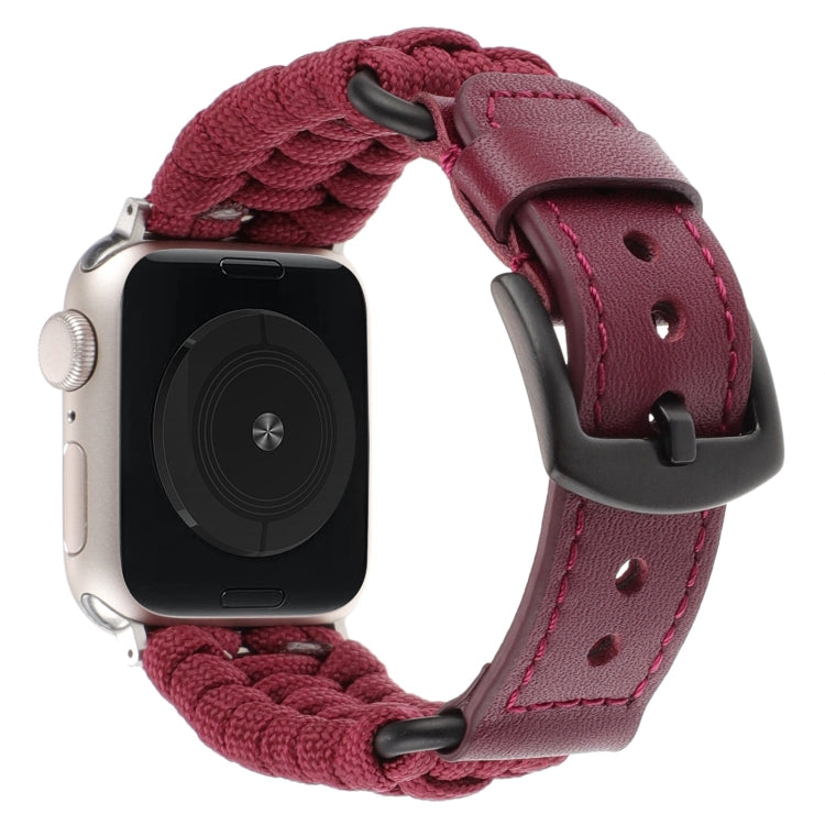 For Apple Watch Series 6 44mm Plain Paracord Genuine Leather Watch Band(Wine Red) - Watch Bands by PMC TechLife | Online Shopping South Africa | PMC TechLife