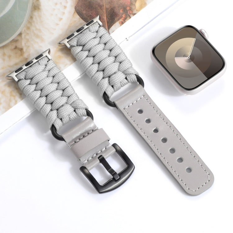 For Apple Watch Series 4 44mm Plain Paracord Genuine Leather Watch Band(Grey) - Watch Bands by PMC TechLife | Online Shopping South Africa | PMC TechLife