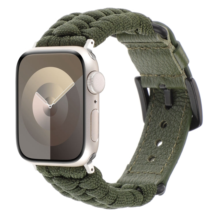 For Apple Watch Series 4 40mm Plain Paracord Genuine Leather Watch Band(Army Green) - Watch Bands by PMC TechLife | Online Shopping South Africa | PMC TechLife