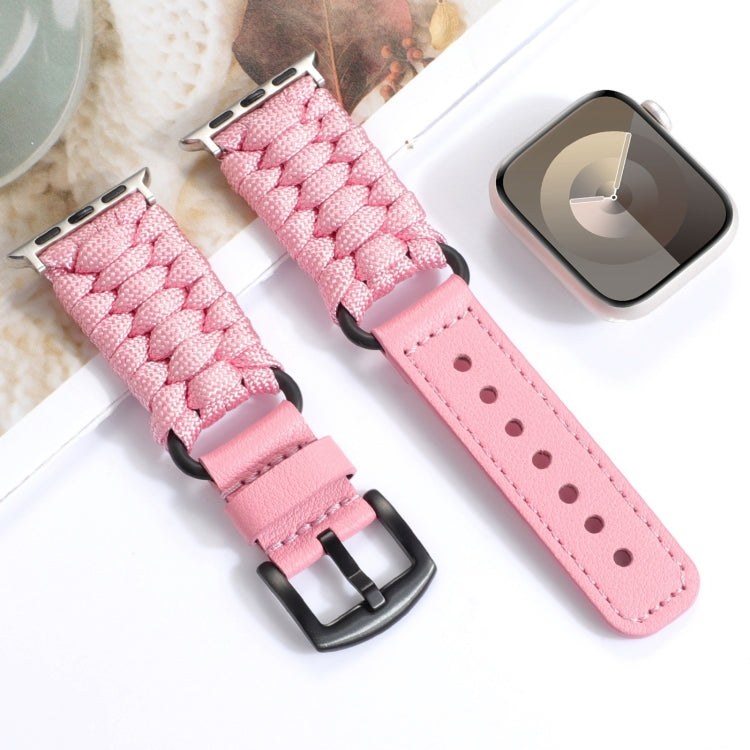 For Apple Watch Series 3 38mm Plain Paracord Genuine Leather Watch Band(Pink) - free shipping - PMC TechLife - Order now!