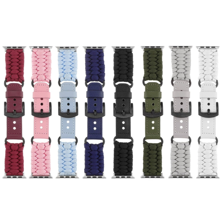 For Apple Watch Series 4 44mm Plain Paracord Genuine Leather Watch Band(Grey) - Watch Bands by PMC TechLife | Online Shopping South Africa | PMC TechLife