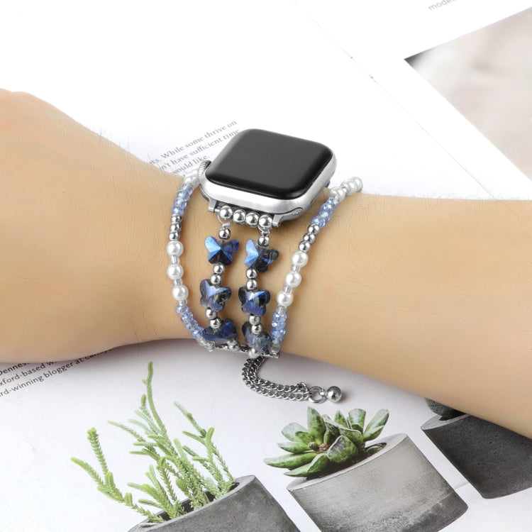 For Apple Watch Series 5 44mm Butterfly Chain Bracelet Metal Watch Band(Blue) - Watch Bands by PMC TechLife | Online Shopping South Africa | PMC TechLife | Buy Now Pay Later Mobicred