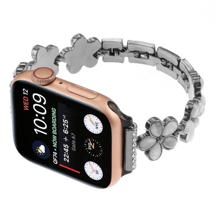 For Apple Watch Series 9 41mm 5-petaled Flower Zinc Alloy Chain Watch Band(Black) - Watch Bands by PMC TechLife | Online Shopping South Africa | PMC TechLife