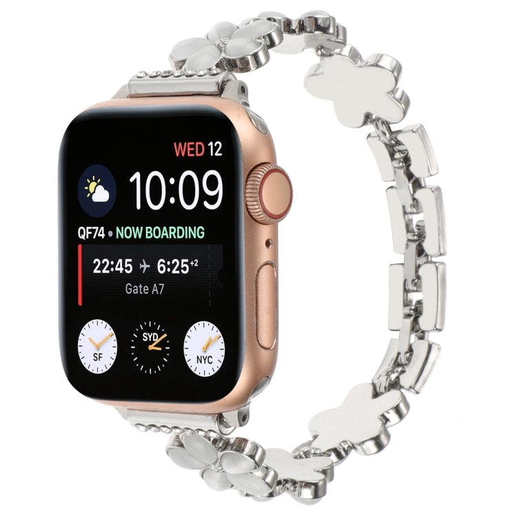 For Apple Watch SE 2022 44mm 5-petaled Flower Zinc Alloy Chain Watch Band(Silver) - free shipping - PMC TechLife - Order now!