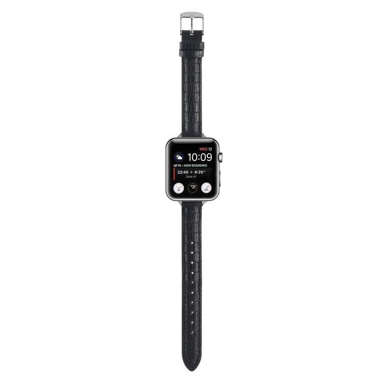 For Apple Watch SE 2023 40mm Slim Crocodile Leather Watch Band(Black) - free shipping - PMC TechLife - Order now!