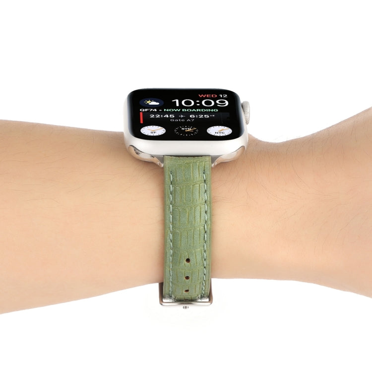 For Apple Watch 38mm Slim Crocodile Leather Watch Band(Light Green) - free shipping - PMC TechLife - Order now!