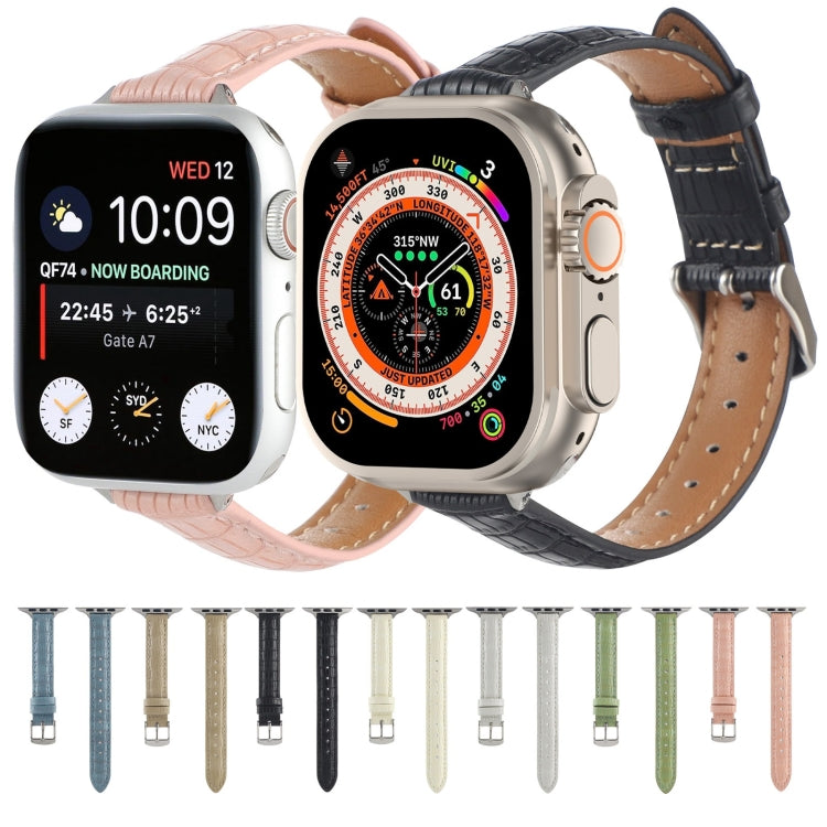 For Apple Watch Ultra 49mm Slim Crocodile Leather Watch Band(Light Green) - free shipping - PMC TechLife - Order now!