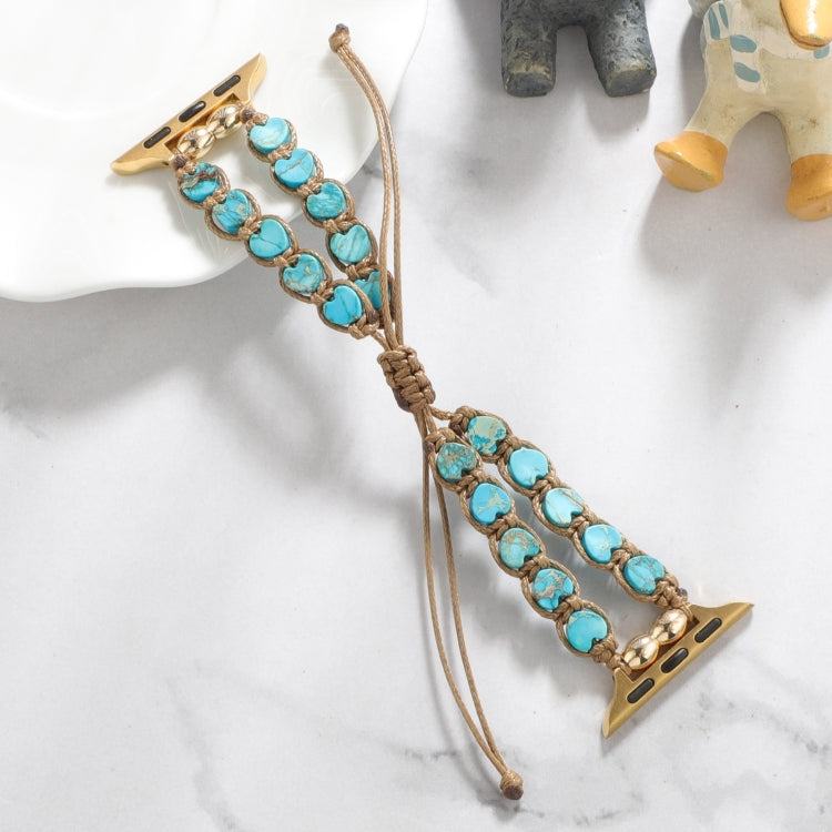 For Apple Watch Series 9 41mm Heart Stones Drawstring Chain Watch Band(Blue) - Watch Bands by PMC TechLife | Online Shopping South Africa | PMC TechLife | Buy Now Pay Later Mobicred