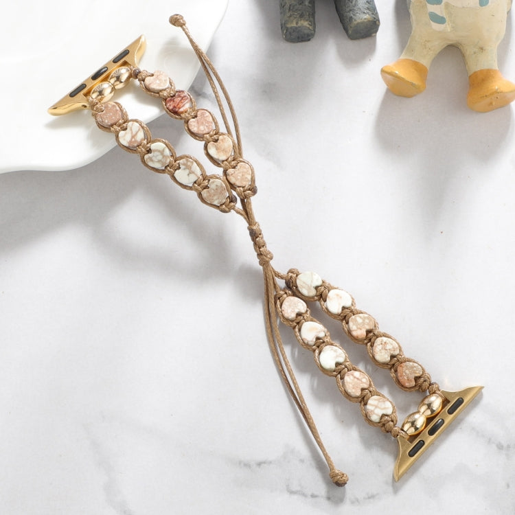 For Apple Watch SE 40mm Heart Stones Drawstring Chain Watch Band(White Brown) - free shipping - PMC TechLife - Order now!