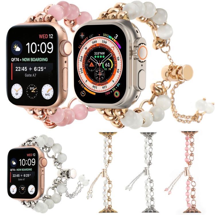 For Apple Watch Series 6 44mm Pearl Chain Metal Bracelet Watch Band(White Gold) - free shipping - PMC TechLife - Order now!