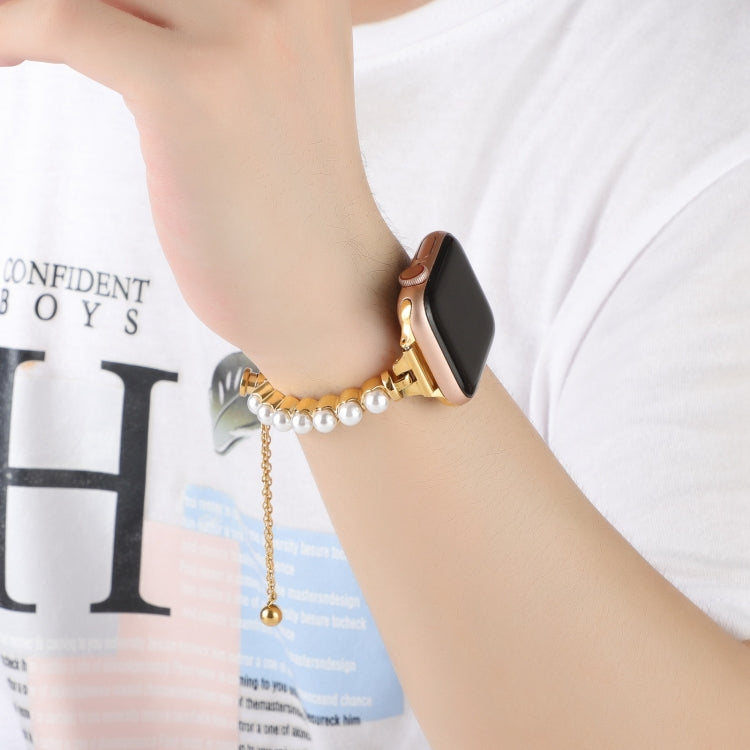 For Apple Watch Series 9 45mm Pearl Bracelet Metal Watch Band(Gold) - free shipping - PMC TechLife - Order now!
