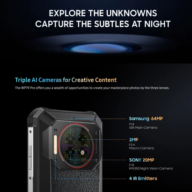 Oukitel WP19 Pro, 8GB+256GB, 6.8 inch MediaTek Helio G99 Octa-core, NFC, Network: 4G(Black) - free shipping - PMC TechLife - Order now!