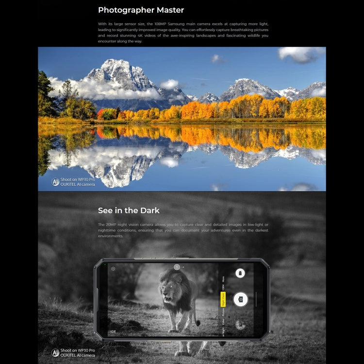 Oukitel WP30 Pro 5G, 12GB+512GB, IP68/IP69K, 108MP Camera, 11000mAh, 6.78 inch + 1.8 inch MediaTek Dimensity 8050 Octa-core 3.0GHz, NFC, OTG, Network: 5G(Black) - free shipping - PMC TechLife - Order now!