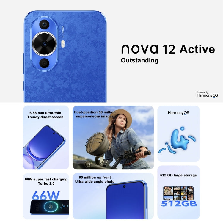 Huawei nova 12 Active, 8GB+512GB, Screen Fingerprint Identification, 6.7 inch HarmonyOS 4.0 Qualcomm Snapdragon 778G 4G Octa Core, Network: 4G, NFC, OTG, Not Support Google Play(Black) - free shipping - PMC TechLife - Order now!