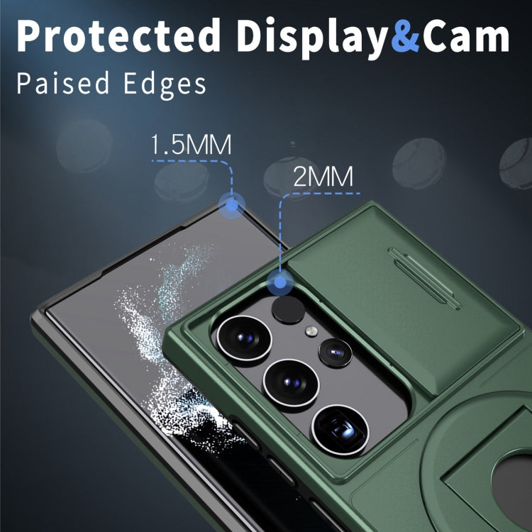 For Samsung Galaxy S23 Ultra 5G Camshield MagSafe Ring Holder Armor Phone Case(Deep Green) - Galaxy S23 Ultra 5G Cases by PMC TechLife | Online Shopping South Africa | PMC TechLife