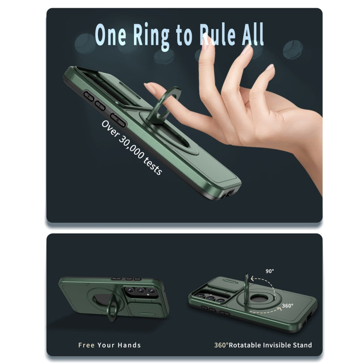 For Samsung Galaxy S22 5G Camshield MagSafe Ring Holder Armor Phone Case(Deep Green) - Galaxy S22 5G Cases by PMC TechLife | Online Shopping South Africa | PMC TechLife