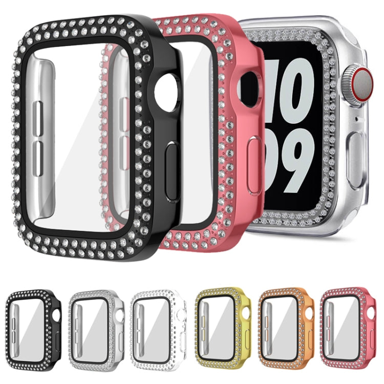 For Apple Watch Series 9 / 8 / 7 41mm Plating Dual-Row Diamond PC Watch Case with Film(Rose Gold) - free shipping - PMC TechLife - Order now!