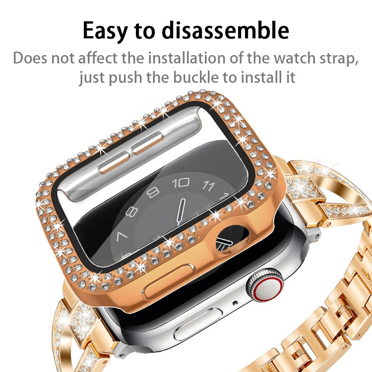 For Apple Watch Series 9 / 8 / 7 41mm Plating Dual-Row Diamond PC Watch Case with Film(Rose Pink) - free shipping - PMC TechLife - Order now!