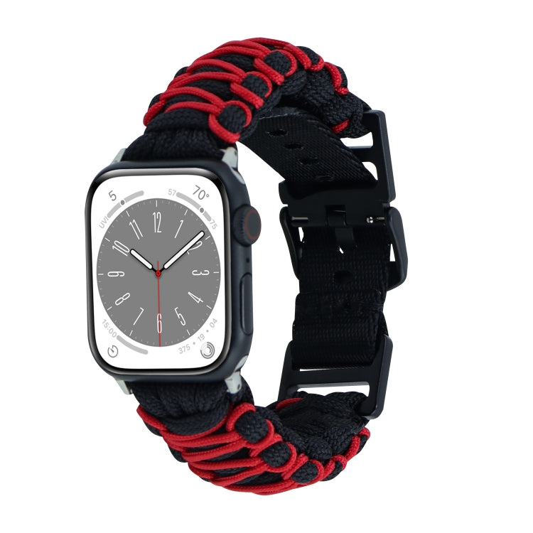 For Apple Watch Series 7 45mm Dual-layer Braided Paracord Buckle Watch Band(Black Red) - free shipping - PMC TechLife - Order now!