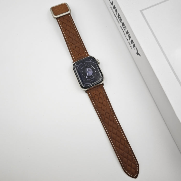 For Apple Watch SE 2023 40mm Rhombus Pattern Magnetic Square Buckle Leather Watch Band(Dark Brown) - free shipping - PMC TechLife - Order now!