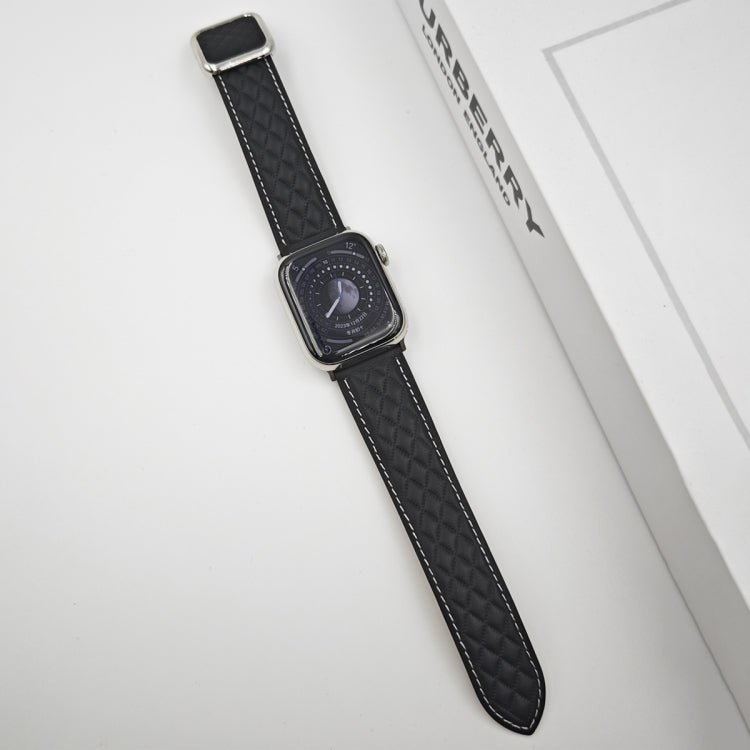 For Apple Watch Ultra 2 49mm Rhombus Pattern Magnetic Square Buckle Leather Watch Band(Black) - Watch Bands by PMC TechLife | Online Shopping South Africa | PMC TechLife | Buy Now Pay Later Mobicred