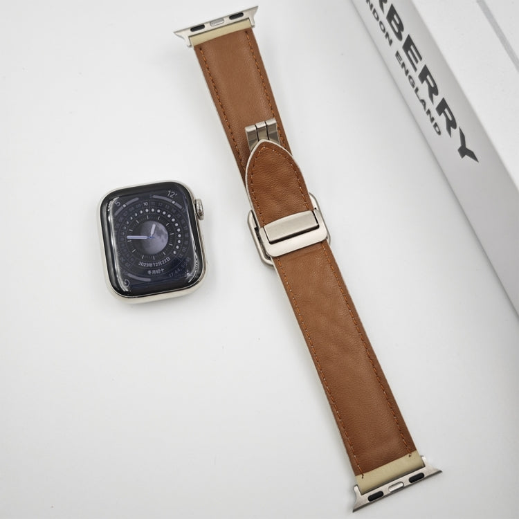 For Apple Watch Series 4 40mm Rhombus Pattern Magnetic Square Buckle Leather Watch Band(Brown) - free shipping - PMC TechLife - Order now!