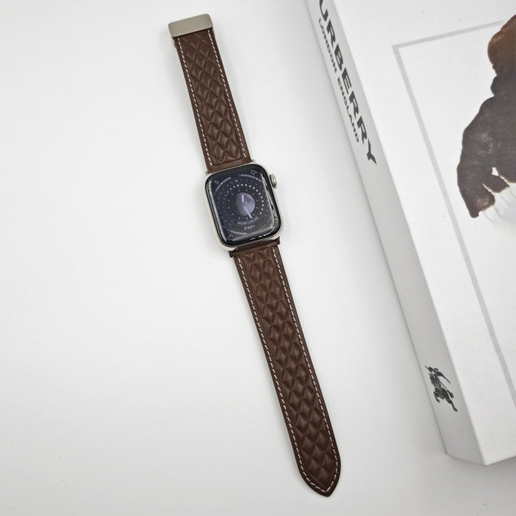 For Apple Watch Series 9 41mm Rhombus Pattern Magnetic Folding Buckle Leather Watch Band(Dark Coffee) - free shipping - PMC TechLife - Order now!