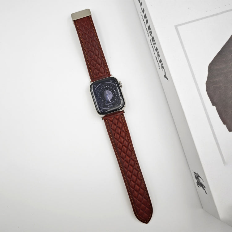 For Apple Watch Series 7 41mm Rhombus Pattern Magnetic Folding Buckle Leather Watch Band(Red) - Watch Bands by PMC TechLife | Online Shopping South Africa | PMC TechLife | Buy Now Pay Later Mobicred
