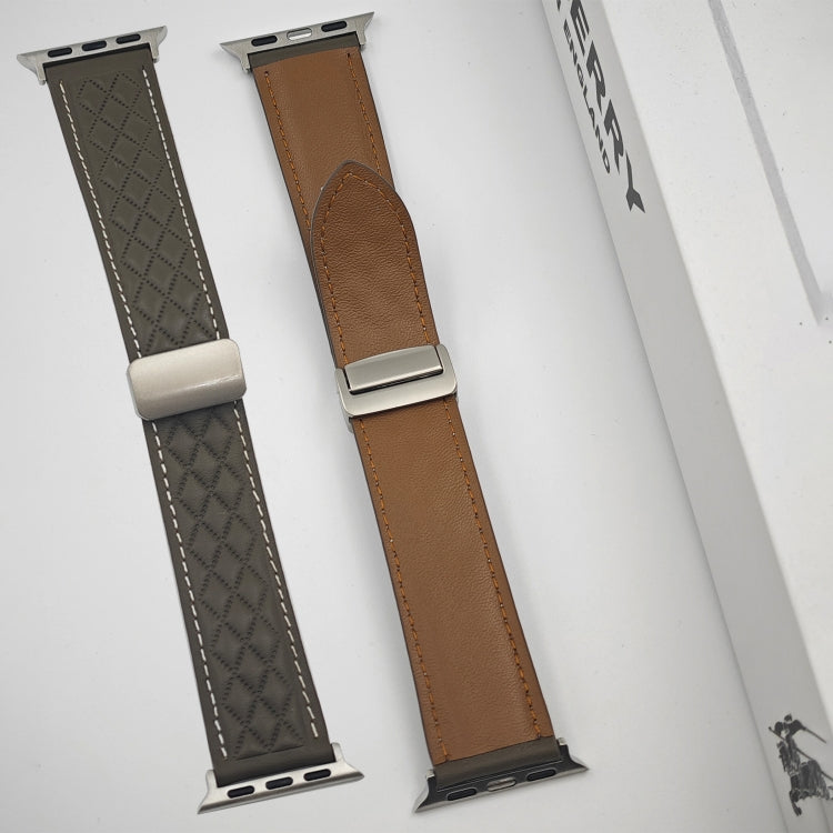 For Apple Watch SE 2022 44mm Rhombus Pattern Magnetic Folding Buckle Leather Watch Band(Red) - free shipping - PMC TechLife - Order now!
