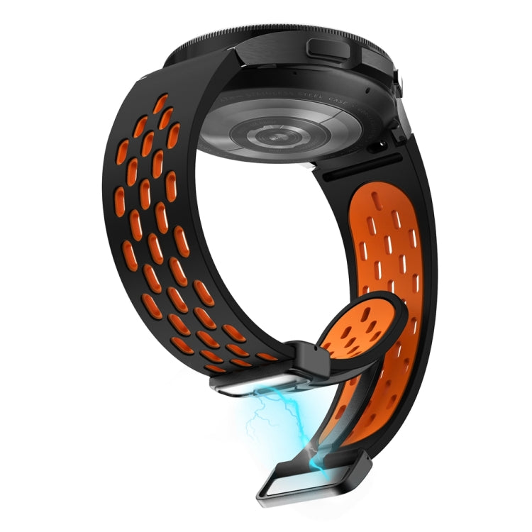 For Samsung Galaxy Watch 6 / 6 Classic Two Color Magnetic Folding Black Buckle Watch Band(Black Orange) - free shipping - PMC TechLife - Order now!