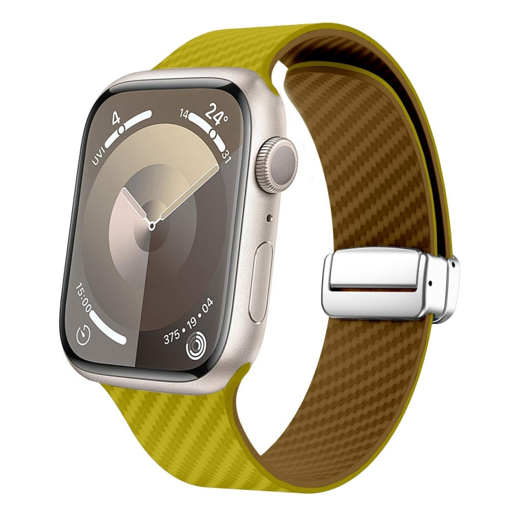 For Apple Watch SE 2023 44mm Carbon Fiber Magnetic Silver Buckle Watch Band(Olive Brown) - free shipping - PMC TechLife - Order now!