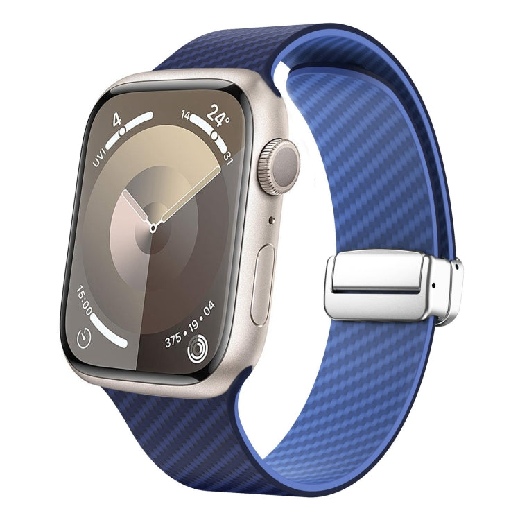 For Apple Watch Series 9 41mm Carbon Fiber Magnetic Silver Buckle Watch Band(Royal Blue Light Blue) - free shipping - PMC TechLife - Order now!