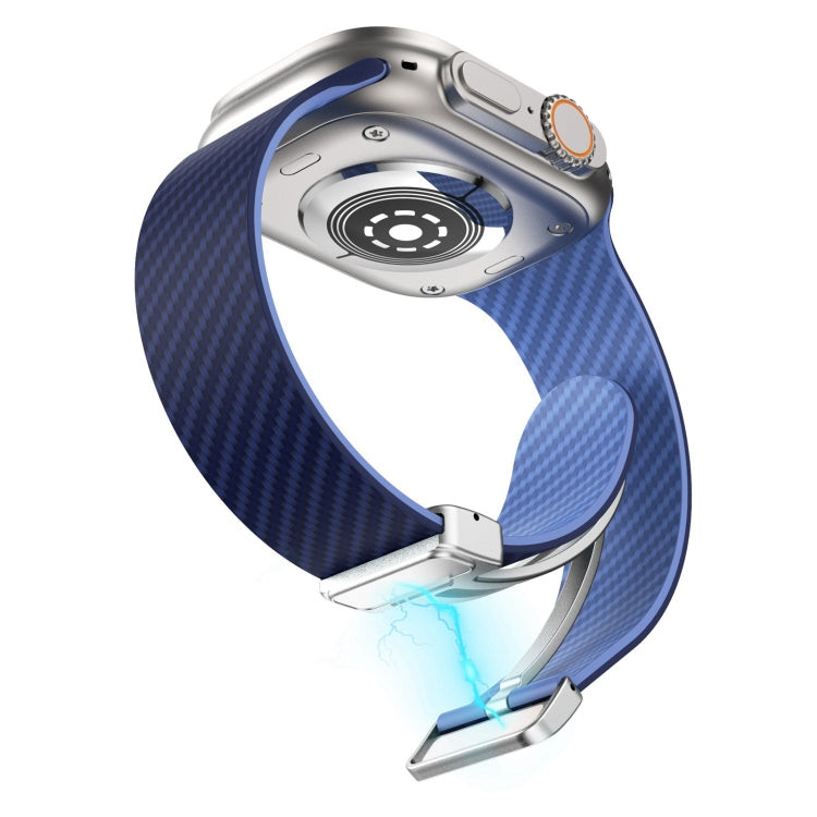 For Apple Watch Series 9 41mm Carbon Fiber Magnetic Silver Buckle Watch Band(Royal Blue Light Blue) - free shipping - PMC TechLife - Order now!