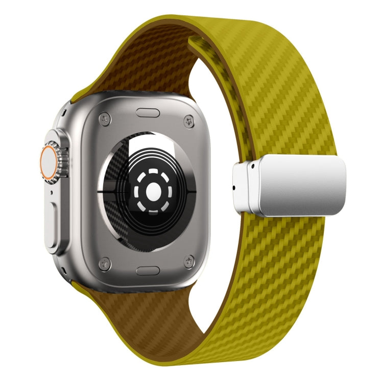 For Apple Watch Series 7 41mm Carbon Fiber Magnetic Silver Buckle Watch Band(Olive Brown) - free shipping - PMC TechLife - Order now!