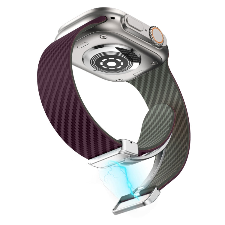 For Apple Watch Series 7 41mm Carbon Fiber Magnetic Silver Buckle Watch Band(Purple Green) - free shipping - PMC TechLife - Order now!