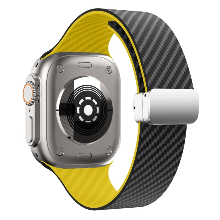 For Apple Watch Series 6 44mm Carbon Fiber Magnetic Silver Buckle Watch Band(Black Yellow) - free shipping - PMC TechLife - Order now!