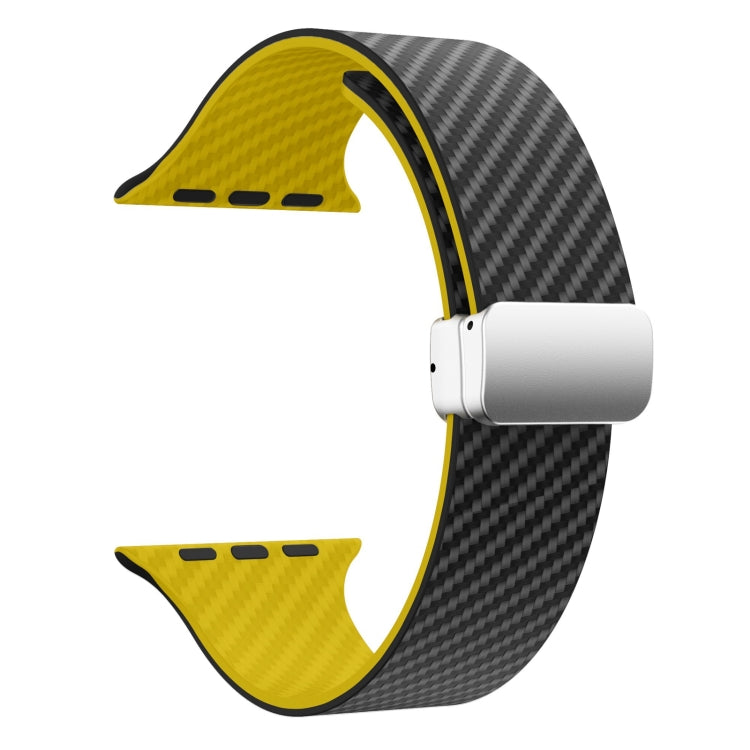 For Apple Watch Series 6 44mm Carbon Fiber Magnetic Silver Buckle Watch Band(Black Yellow) - free shipping - PMC TechLife - Order now!