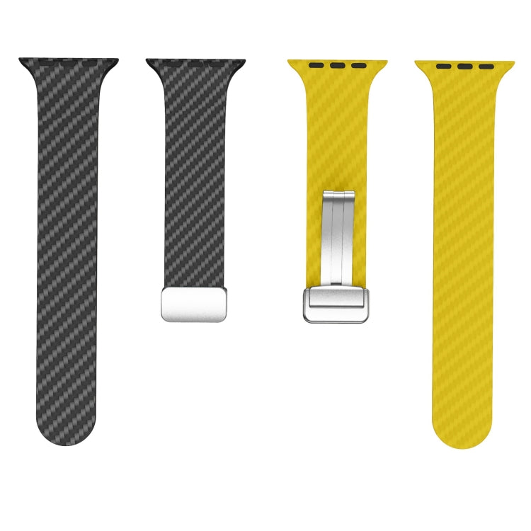 For Apple Watch Series 6 44mm Carbon Fiber Magnetic Silver Buckle Watch Band(Black Yellow) - free shipping - PMC TechLife - Order now!