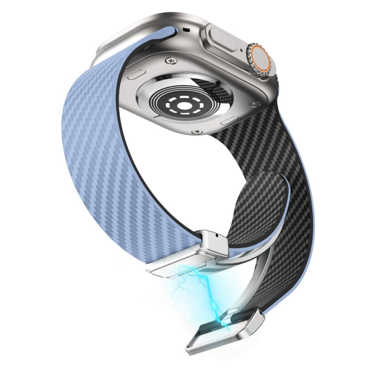 For Apple Watch Series 5 44mm Carbon Fiber Magnetic Silver Buckle Watch Band(Light Blue Black) - free shipping - PMC TechLife - Order now!