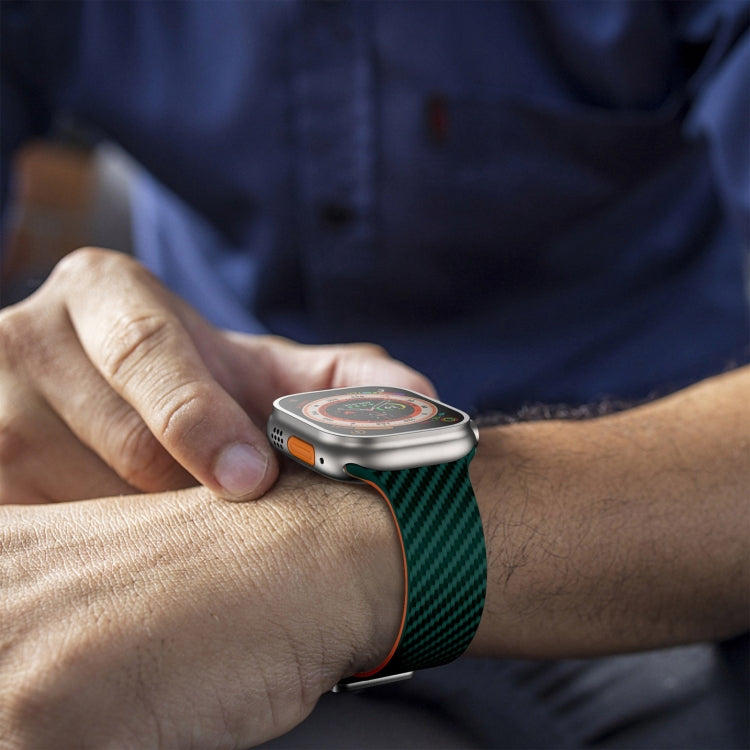 For Apple Watch Series 3 38mm Carbon Fiber Magnetic Silver Buckle Watch Band(Deep Green Orange) - free shipping - PMC TechLife - Order now!