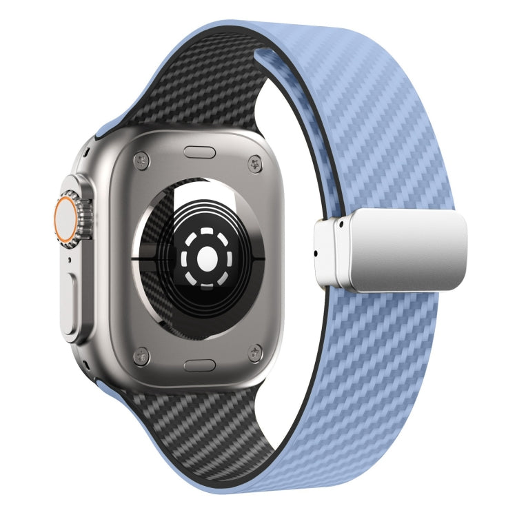 For Apple Watch Series 3 38mm Carbon Fiber Magnetic Silver Buckle Watch Band(Light Blue Black) - free shipping - PMC TechLife - Order now!