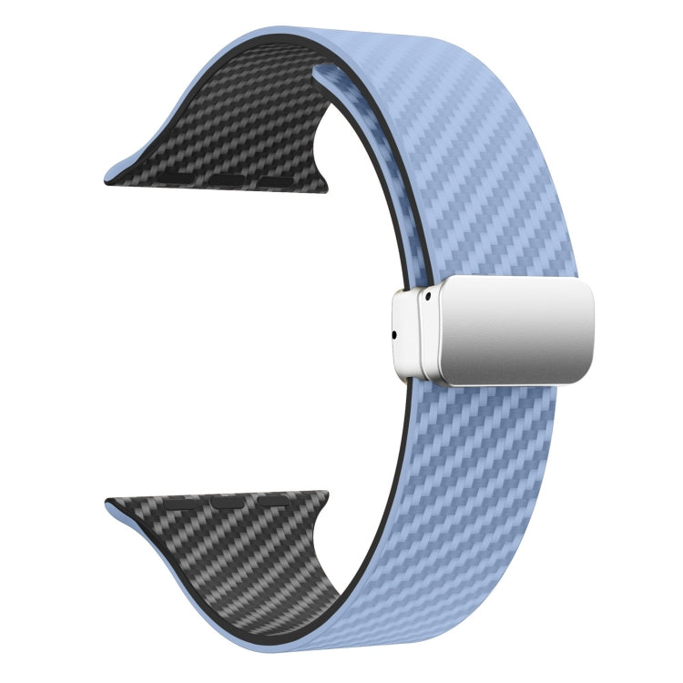 For Apple Watch Series 3 38mm Carbon Fiber Magnetic Silver Buckle Watch Band(Light Blue Black) - free shipping - PMC TechLife - Order now!