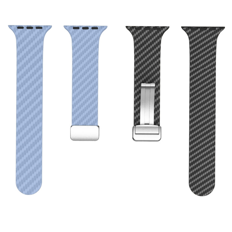 For Apple Watch Series 3 38mm Carbon Fiber Magnetic Silver Buckle Watch Band(Light Blue Black) - free shipping - PMC TechLife - Order now!